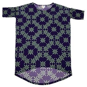 LuLaRoe Irma Purple Green Floral Slinky High‎ Low Tunic Top Sz XXS